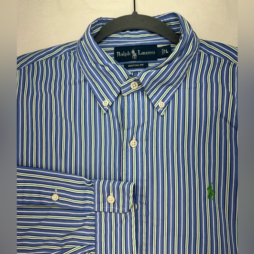 Ralph Lauren Custom Fit Long Sleeve Striped Button Down Dress Shirt Mens Size L